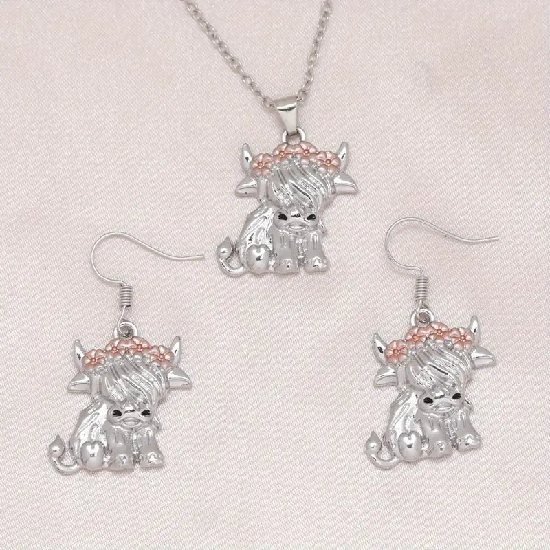 Highland Cow Necklace and Earring Set