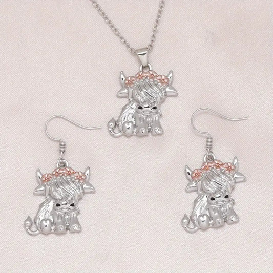 Highland Cow Necklace and Earring Set