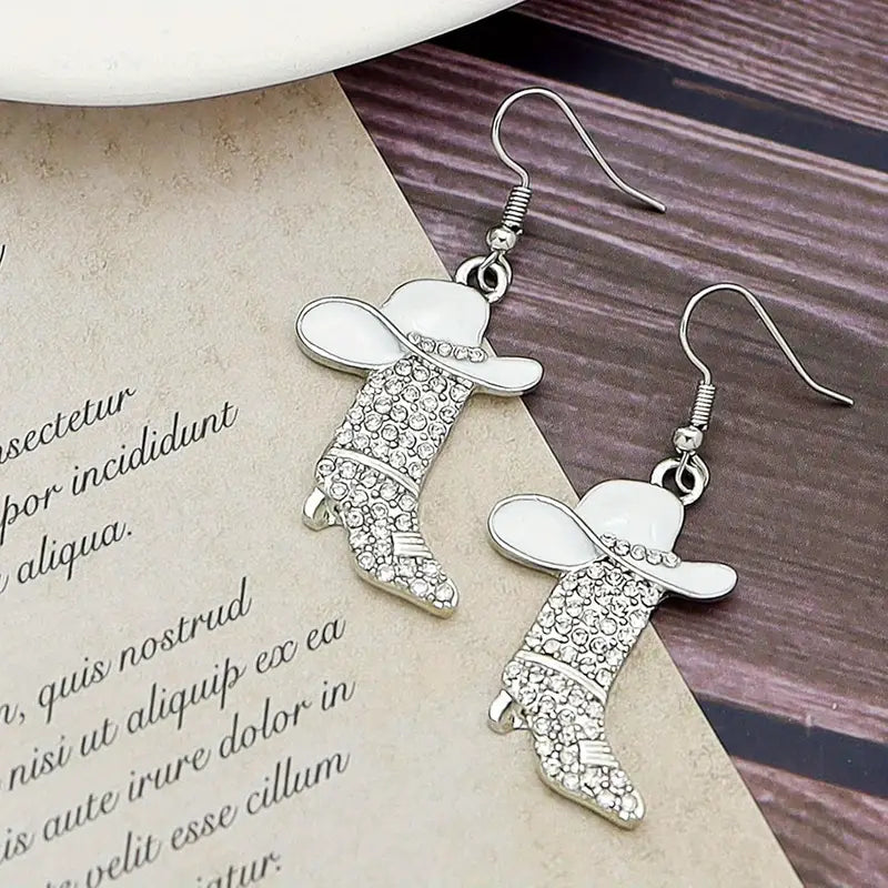 White Cowboy Boot Earrings