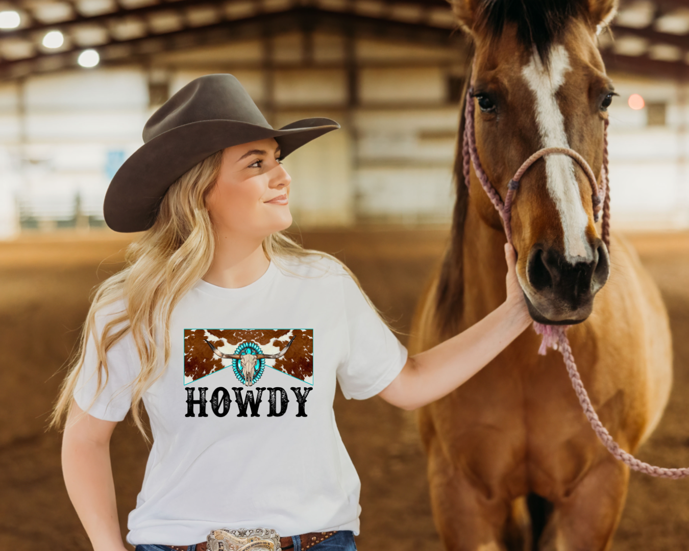 Howdy Cowprint Longhorn with Turq Gem