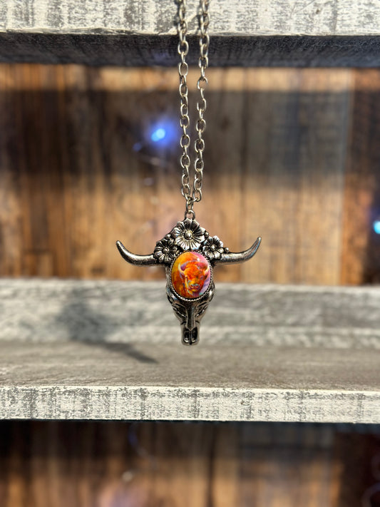 Southwestern Longhorn Pendant Long Necklace