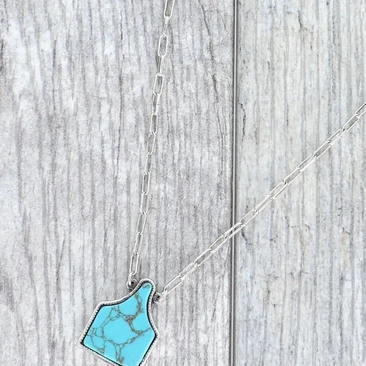 Cow Tag & Turquoise with paper clip chain Necklace