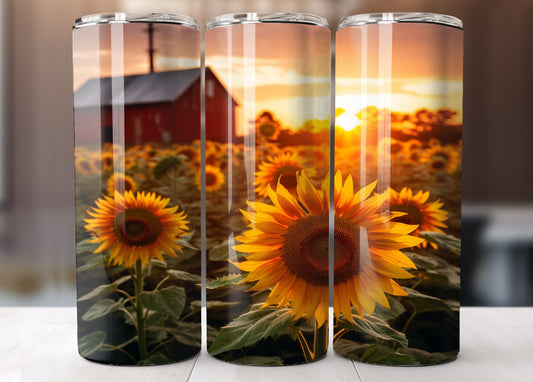 Barnyard Sunflower Field Scene Tumbler