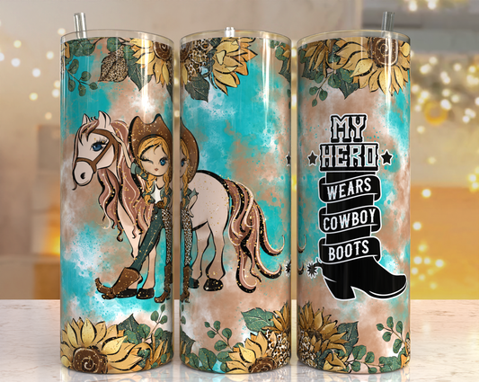 My Hero Wears Cowboy Boots Tumbler