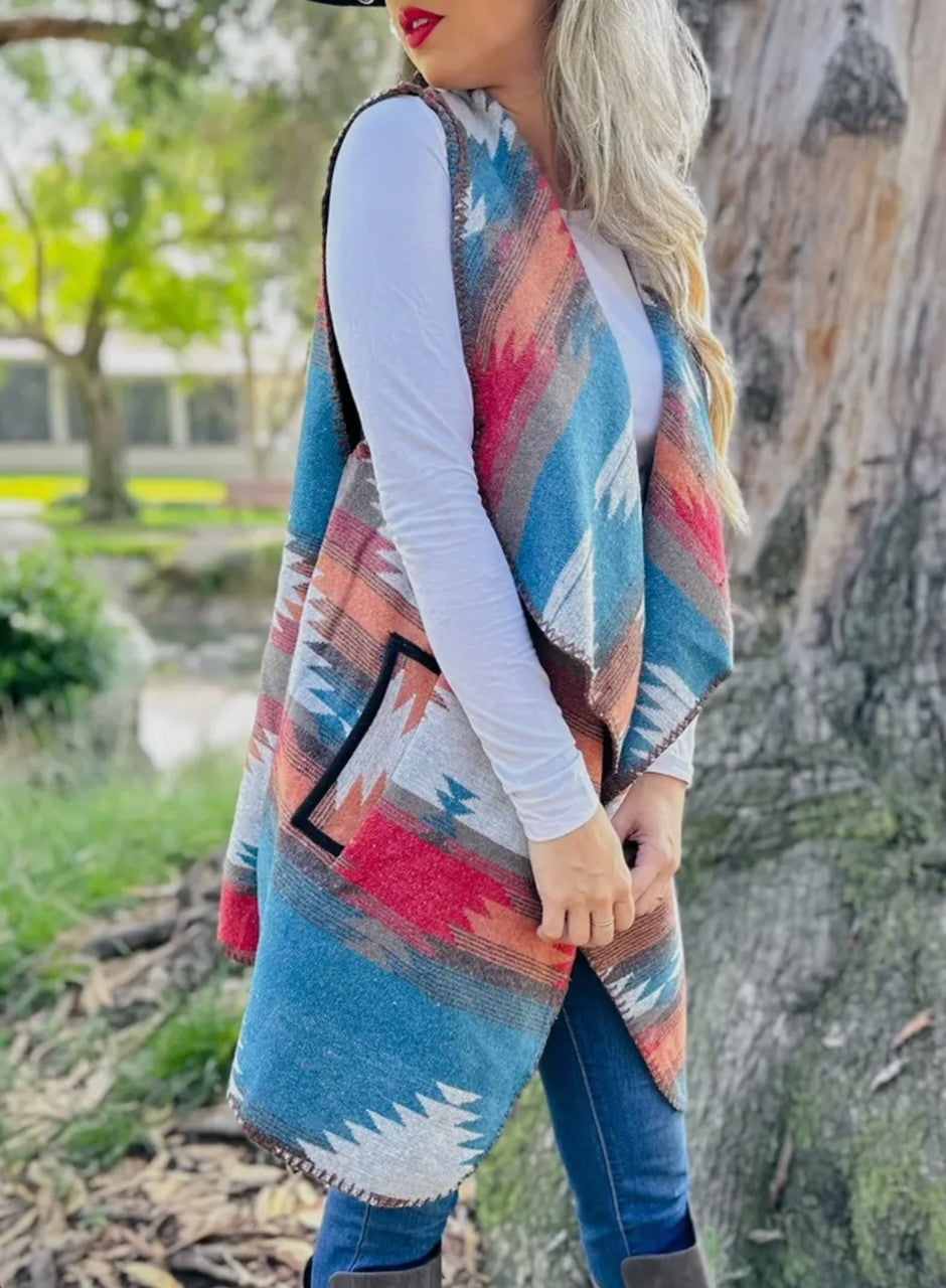 Aztec Cardigan Vest Fall Fling With Pockets