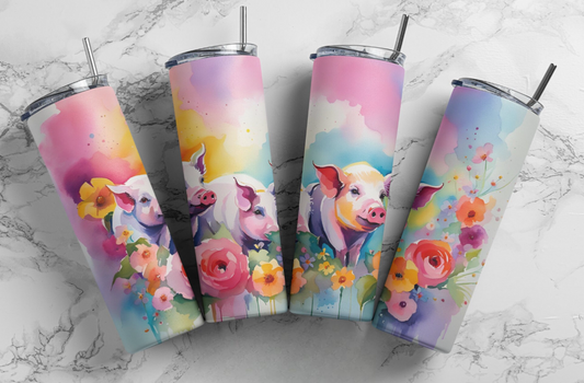 Piglets and Flowers tumbler