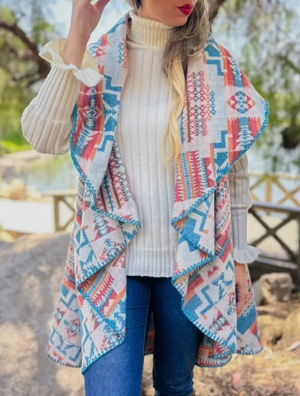 Aztec Cardigan Vest Pretty Pastel