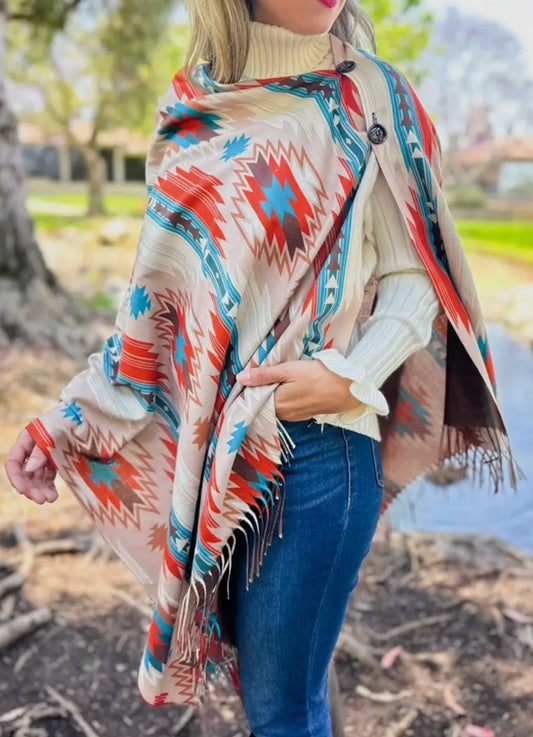 Aztec Wrap Tan and colourful