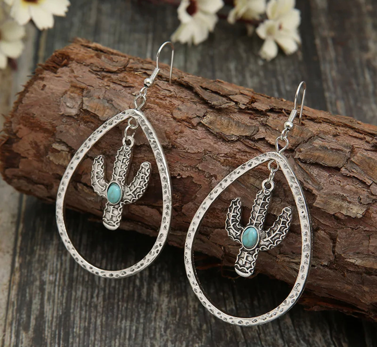 Teardrop Cactus Dangle Earrings