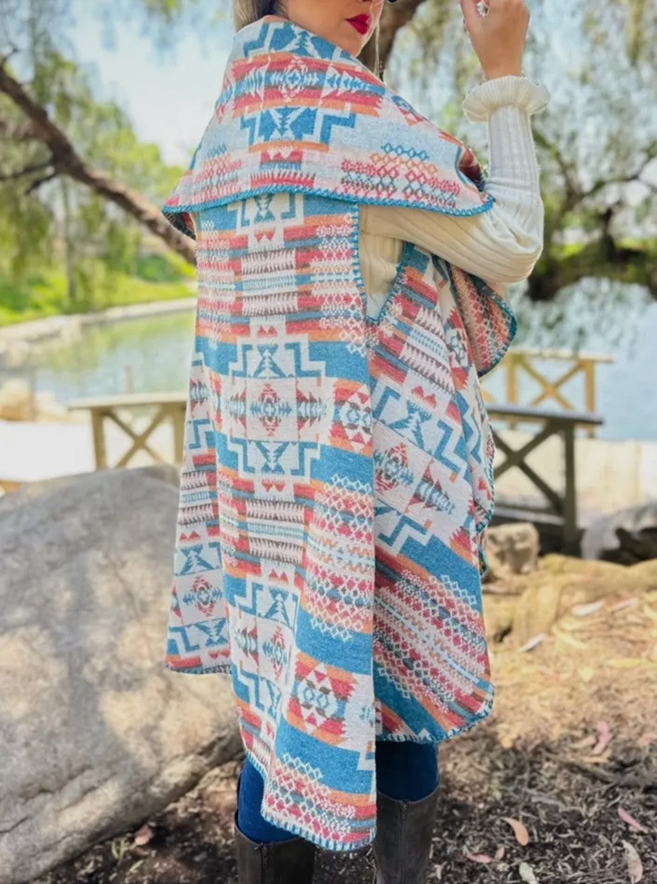 Aztec Cardigan Vest Pretty Pastel