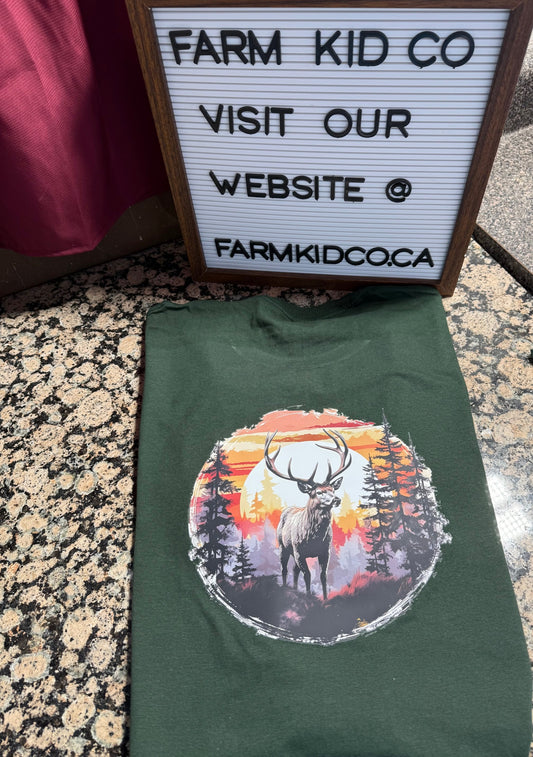 Buck In the Sunset - SIZE XL on Forest Green
